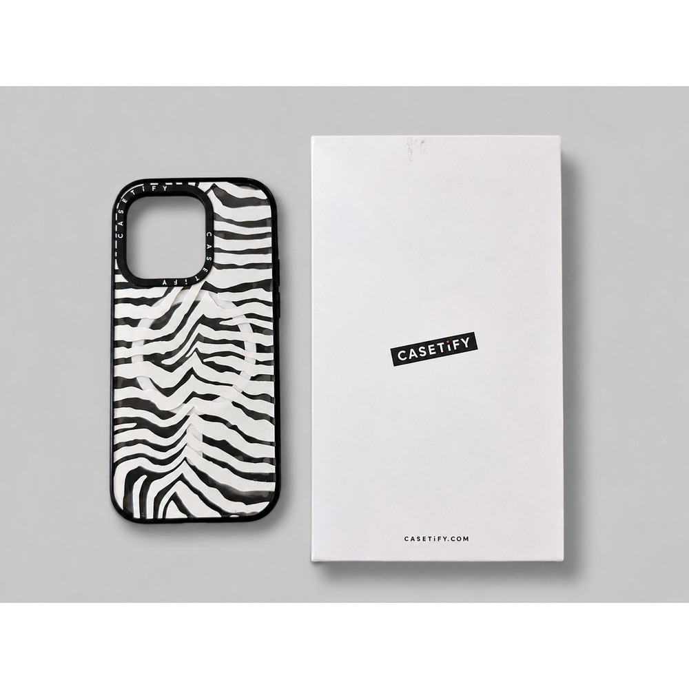 CASETiFY Impact Case iPhone 14 Pro Zebra white Clear Black 8.2ft MagSafe